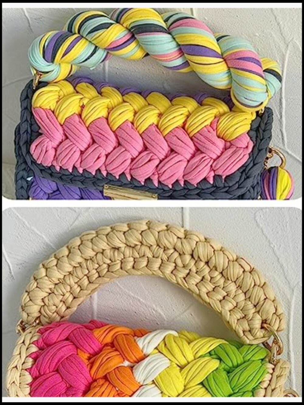 Chunky Yarn Tote Crochet Purse Crossbody Bag Handwoven Evening Flap Shoulder - Picture 6 of 7